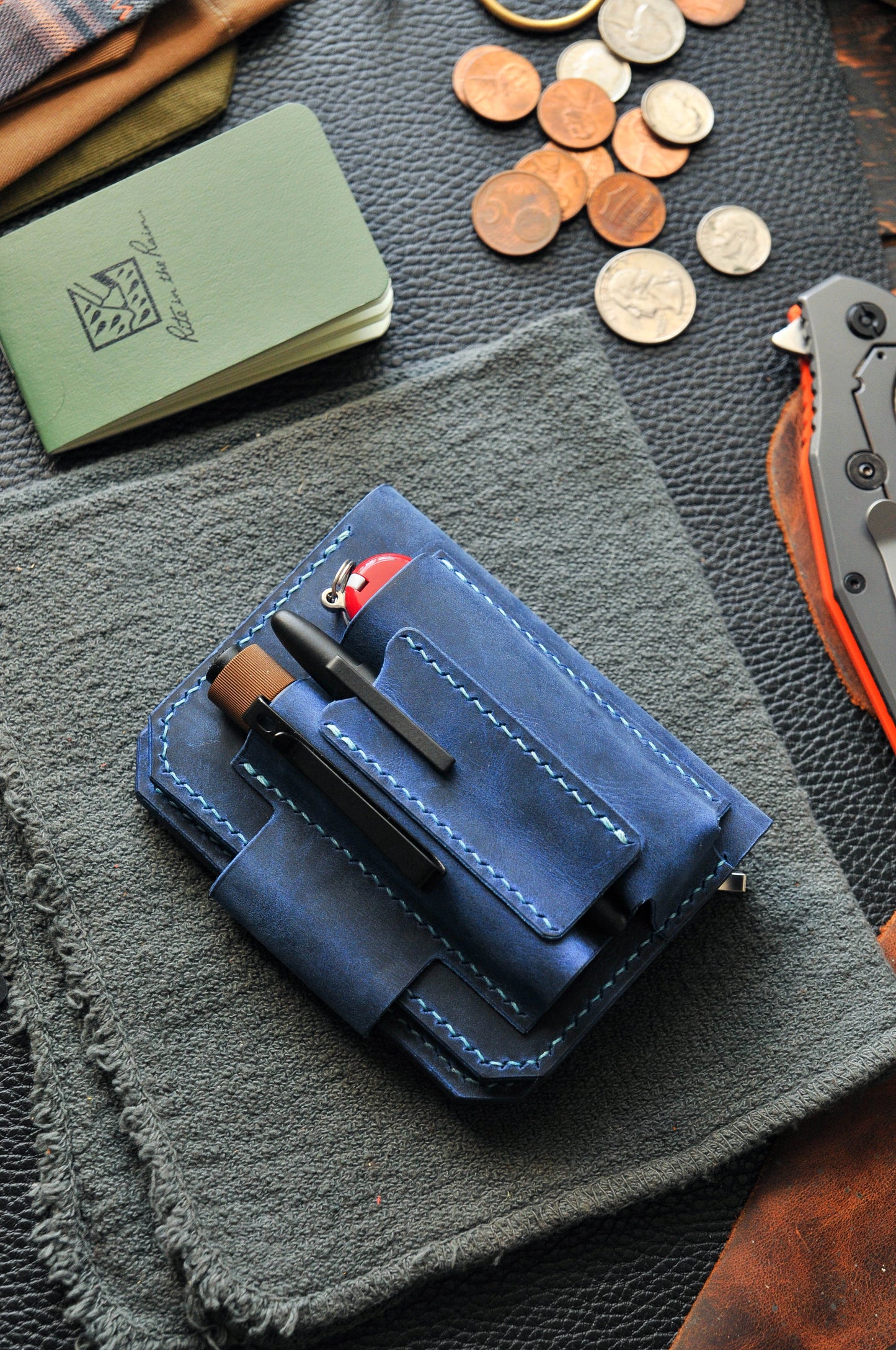 EDC wallet, EDC Pouch, EDC Organizer, Victorinox Spartan, Fisher pen Bullet, , leather edc