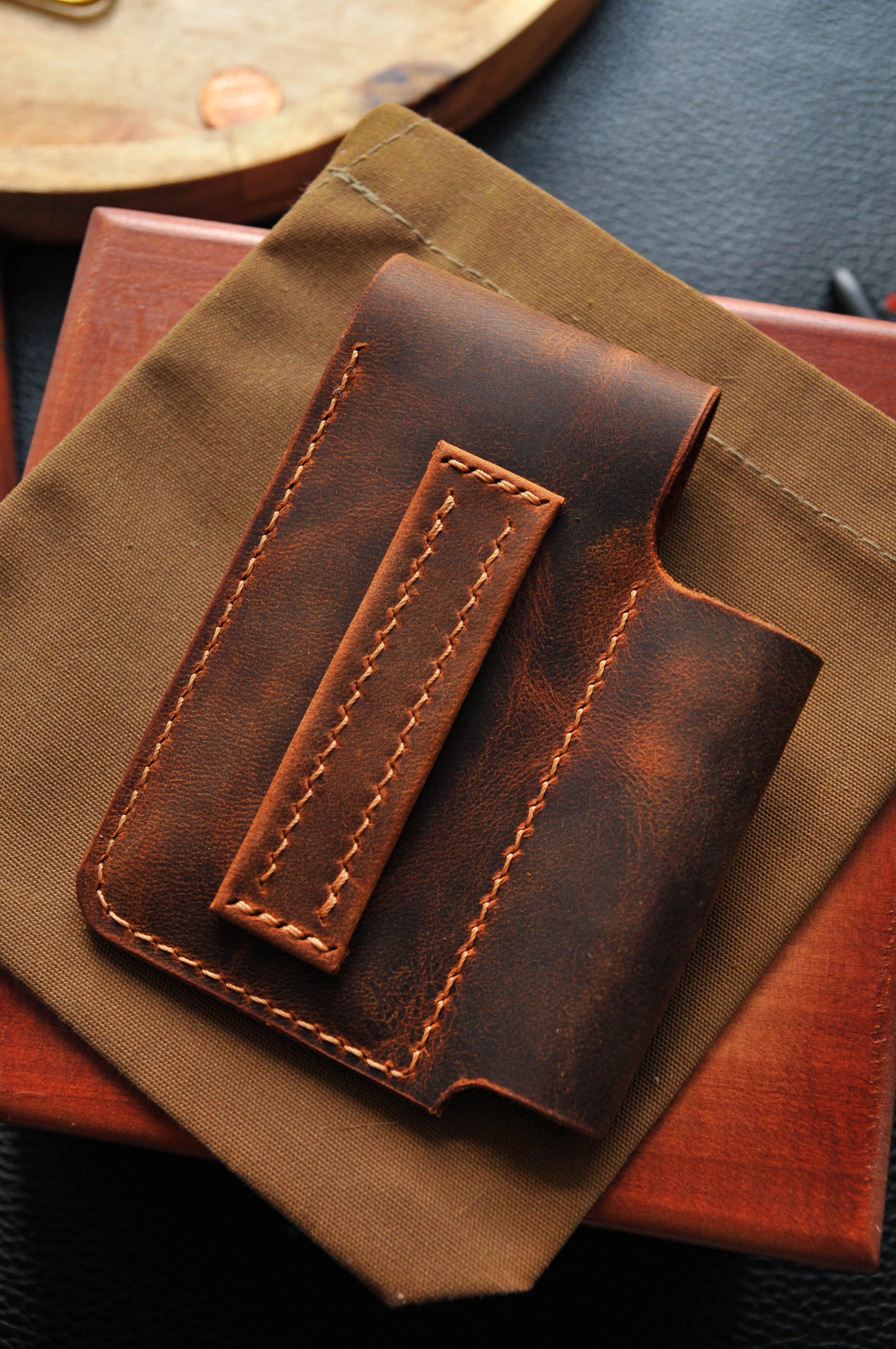 Leather sheath for Victorinox Spartan knife, Victorinox EDC, leather EDC pouch, EDC pouch for flashlight, Fisher pen bullet, tactical pen