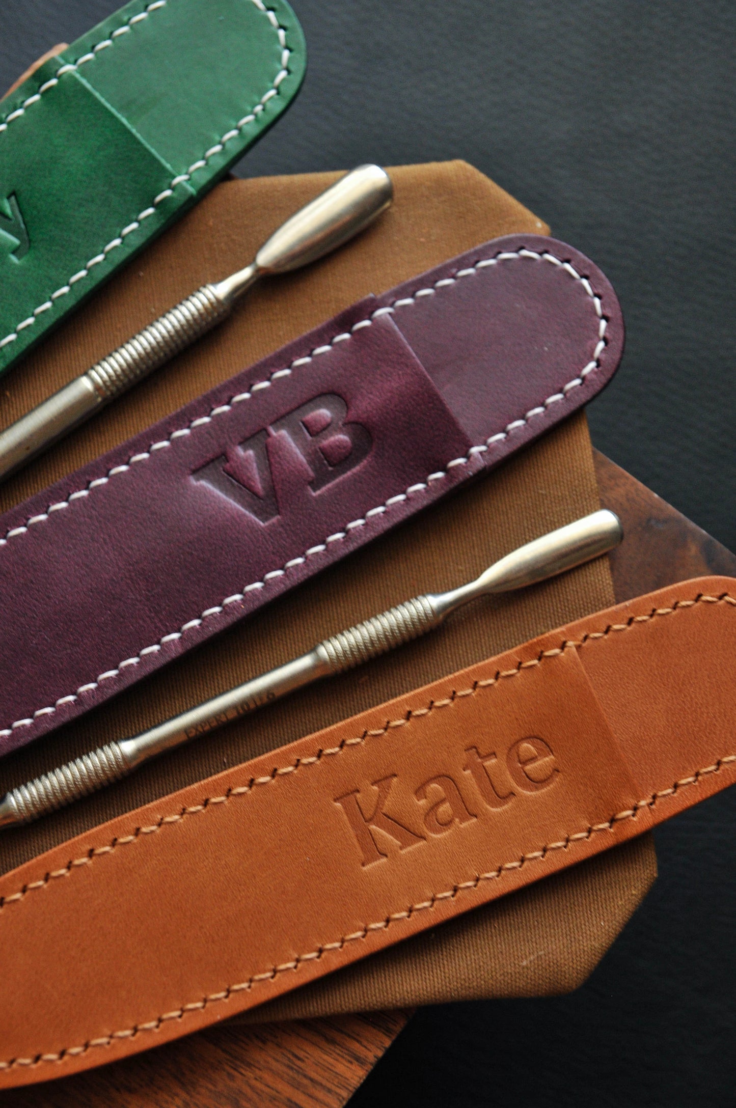 Personalized cuticle pusher case,  leather cuticle pusher holder