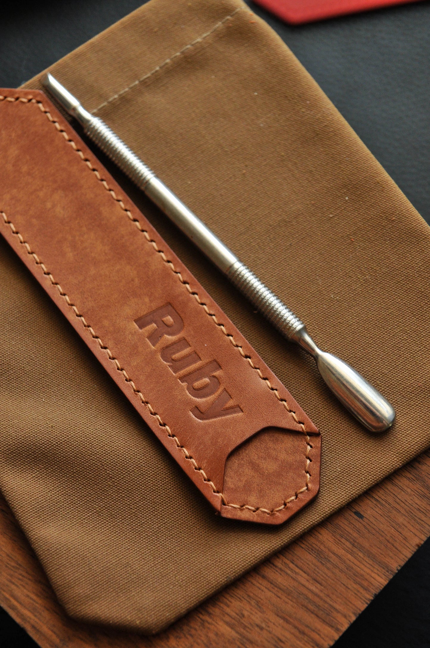 Personalized cuticle pusher case,  leather cuticle pusher holder