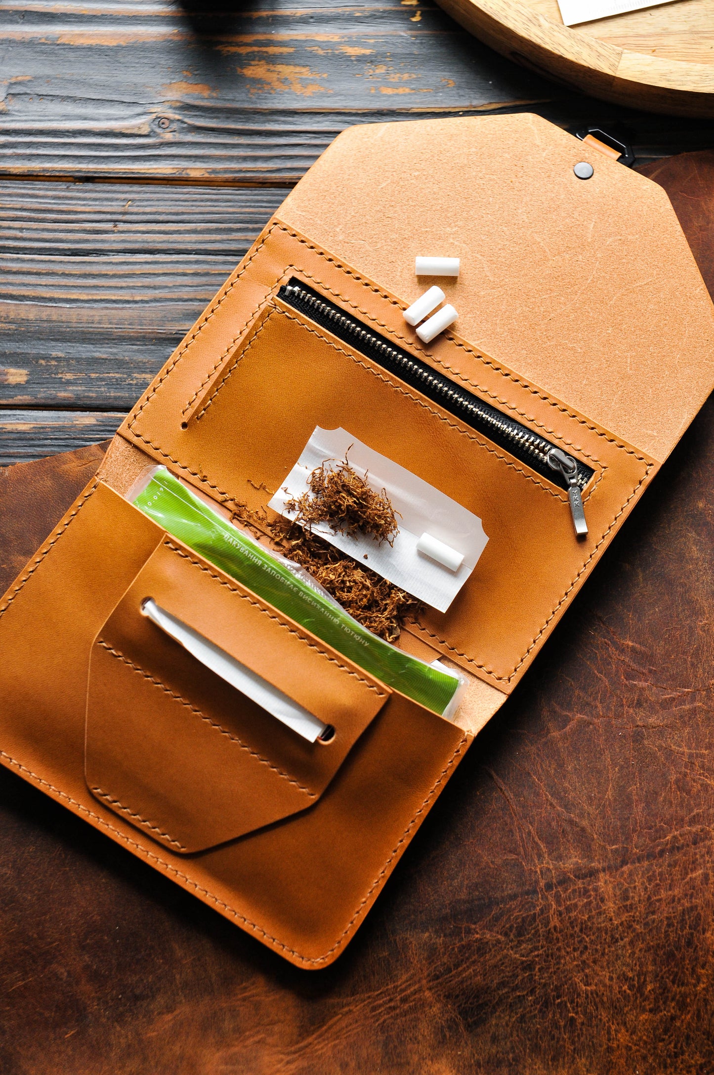 Leather Tobacco Pouch, Travel Organizer for Smoking Accessories