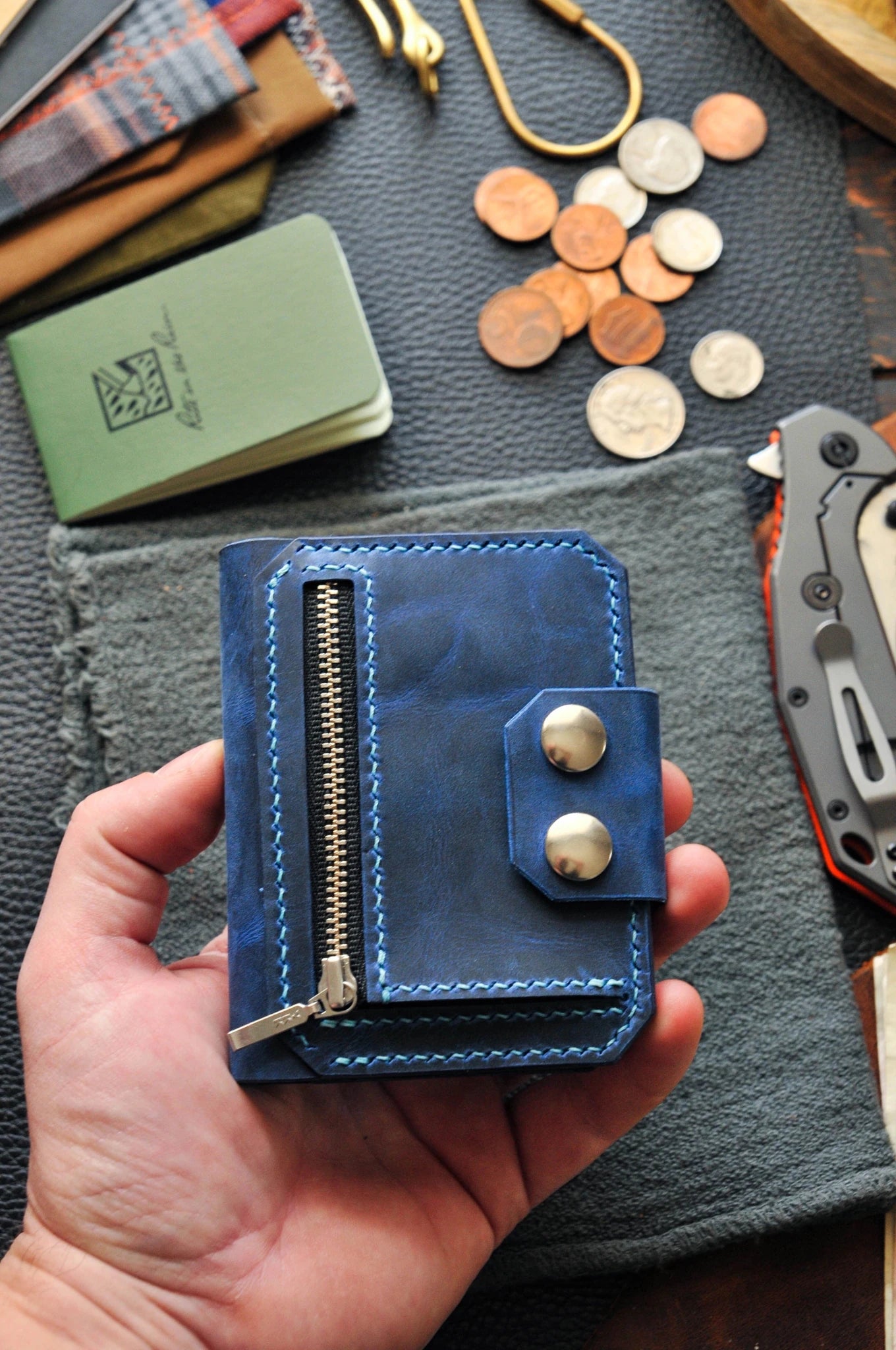EDC wallet, EDC Pouch, EDC Organizer, Victorinox Spartan, Fisher pen Bullet, , leather edc (Copy)