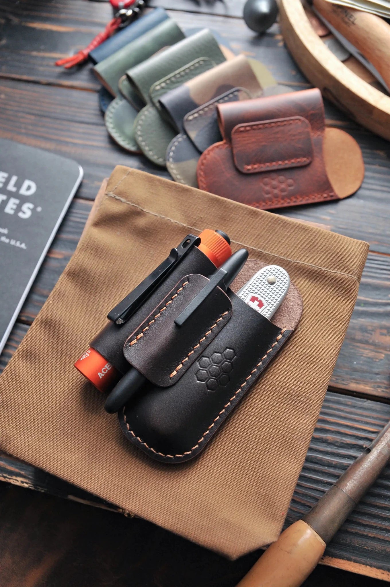 Leather Edc Pocket Organizer, EDC Gear Pouch, SAK Sheath, Flashlight Sheath, Edc Sheath