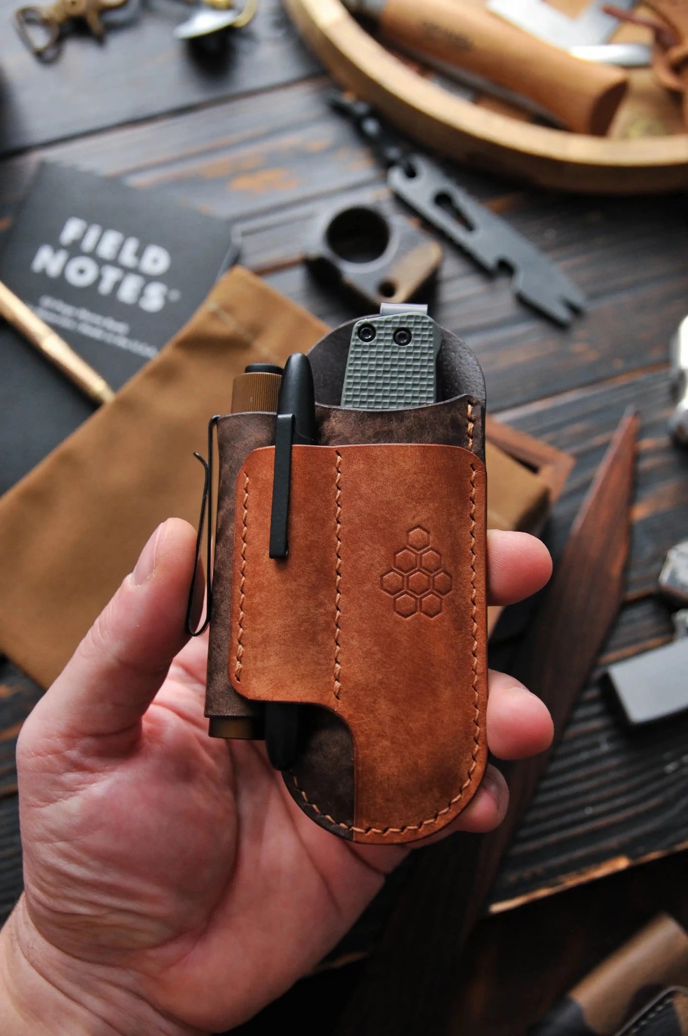 Leather Edc Pocket Organizer, EDC Gear Pouch, SAK Sheath, Flashlight Sheath, Edc Sheath