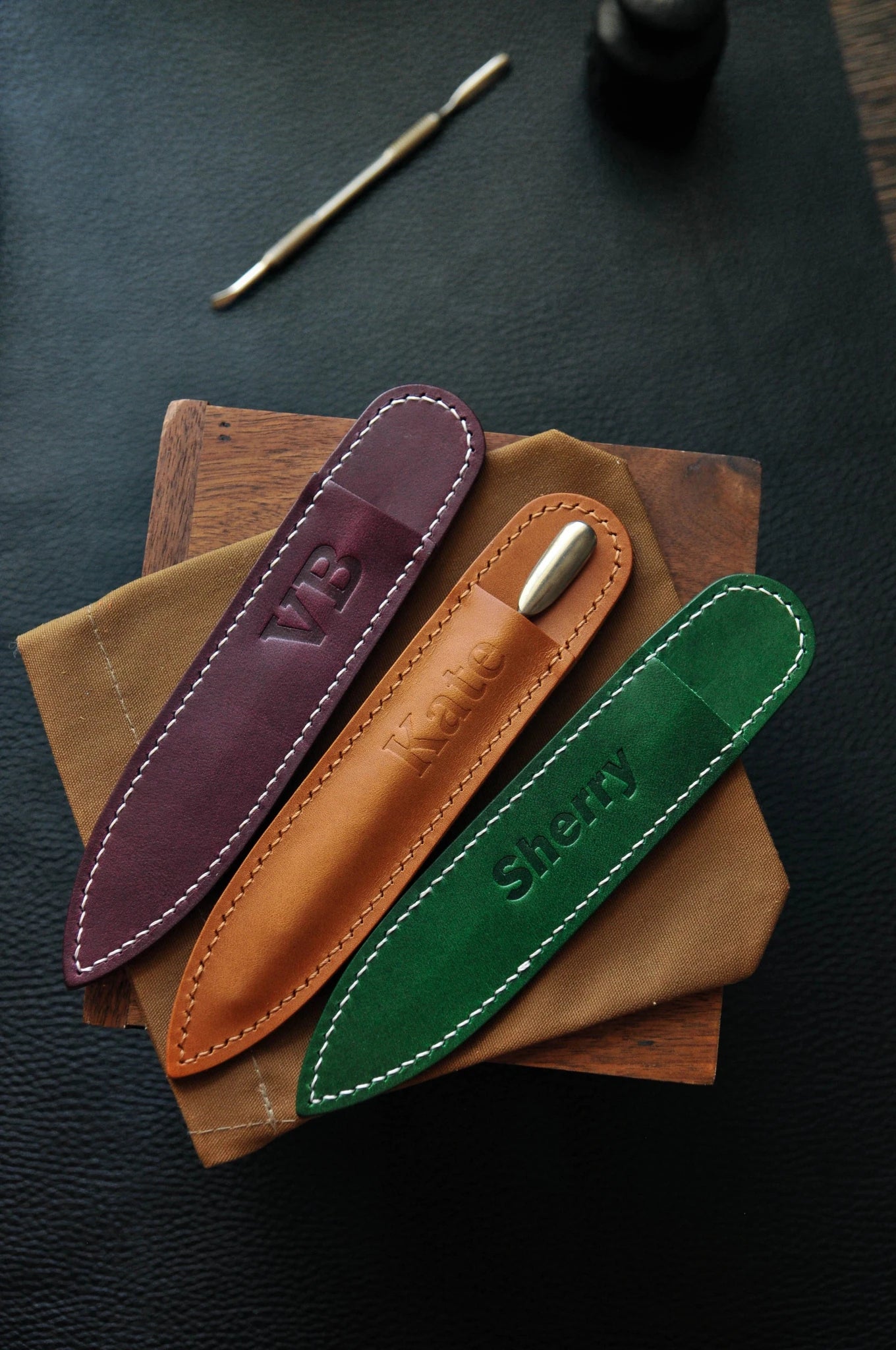 Personalized cuticle pusher case,  leather cuticle pusher holder