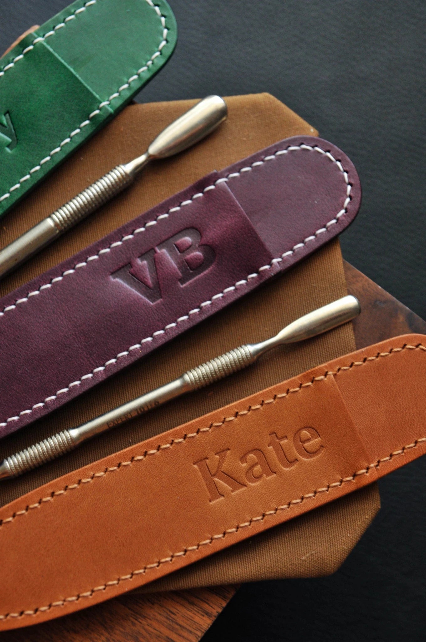 Personalized cuticle pusher case,  leather cuticle pusher holder